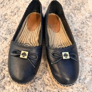 Kate Spade ♠️ Women's Navy Scalloped Espadrille Flats with Bow Accent